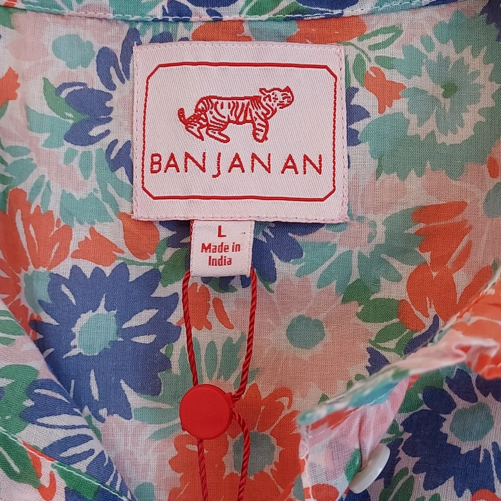 Anthropologie Banjanan Tammy Top Floral Short Puff Sleeve Blouse Large NEW NWT